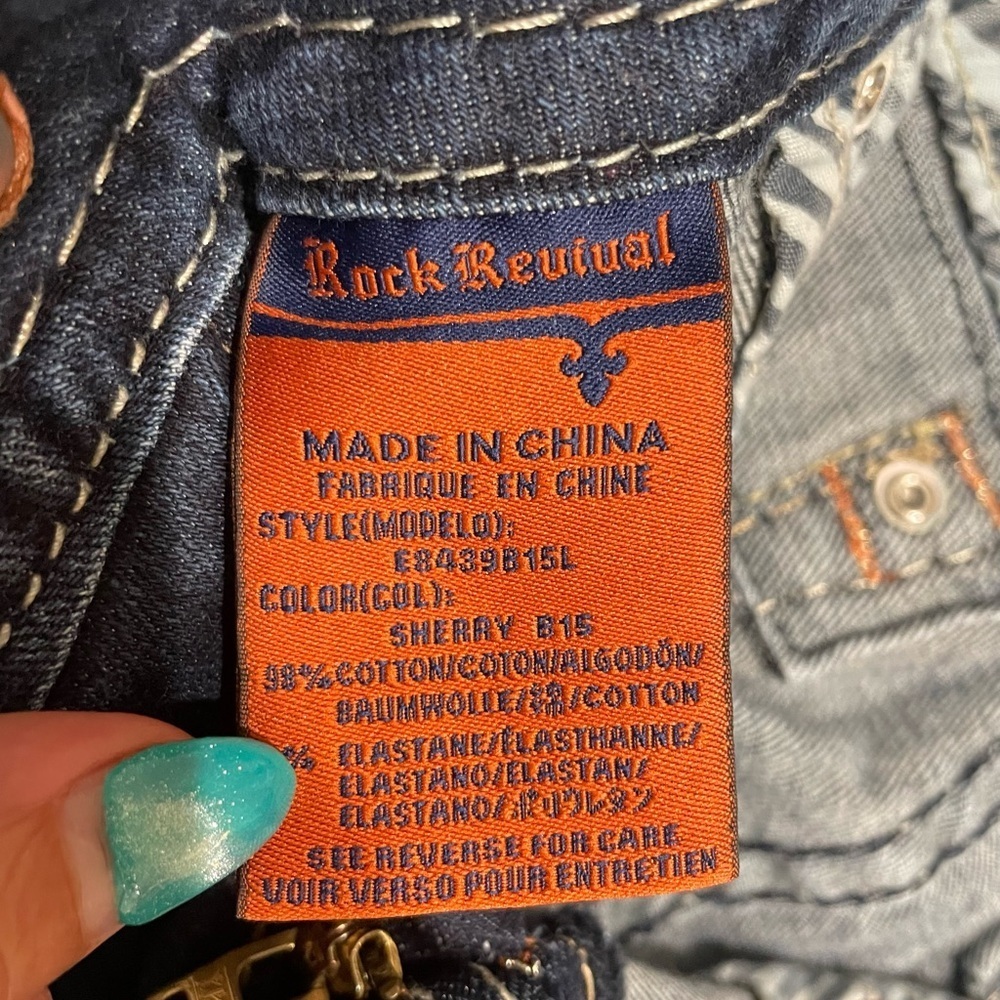 ROCK REVIVAL SHERRY BOOT Crystal Rhinestone Pocket Dark Blue Jeans EUC Size 27 - Picture 11 of 12